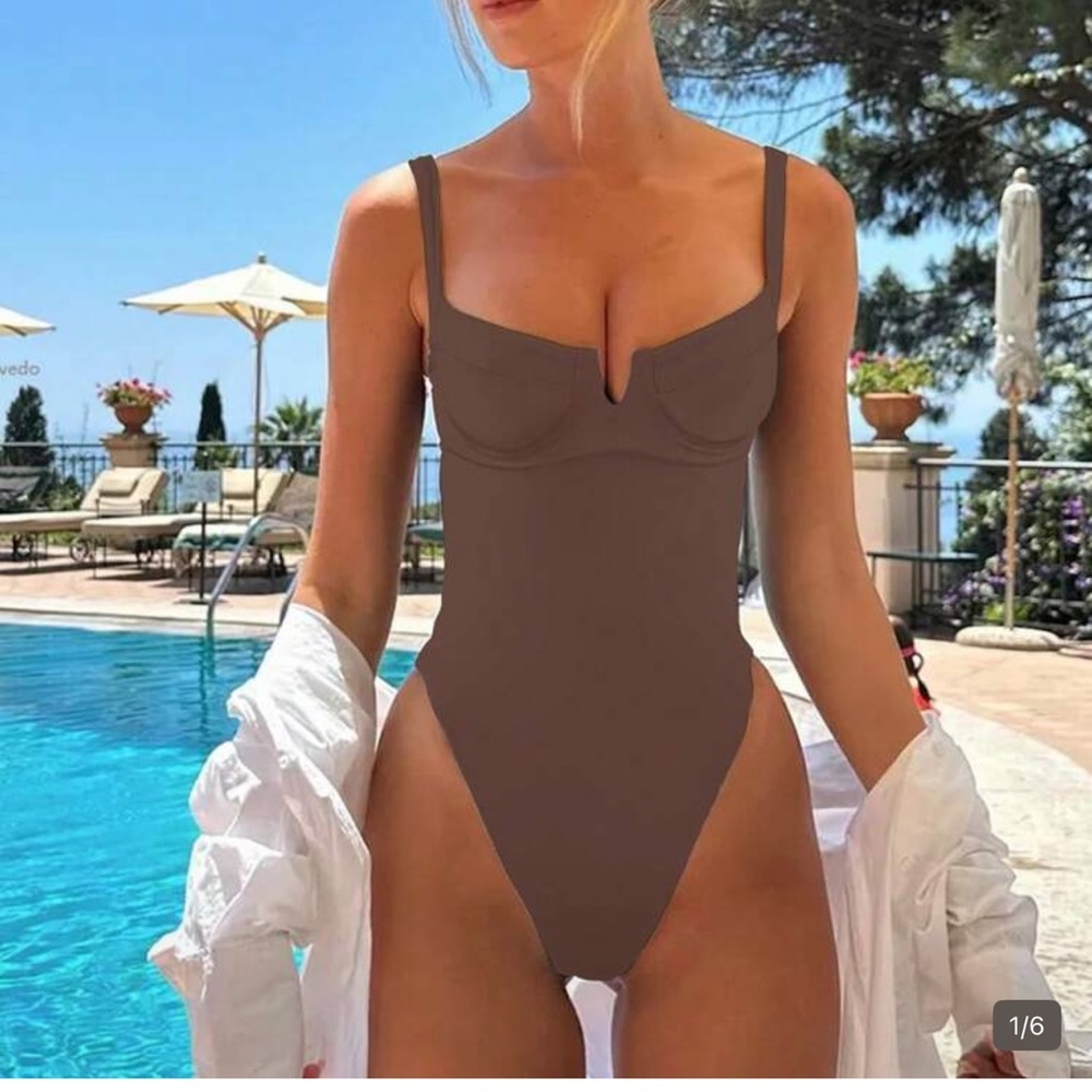 Sleek Brown One-Piece Swimsuit